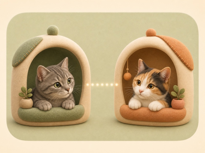 住在不同小窝里的灰猫和三花猫在线串门
